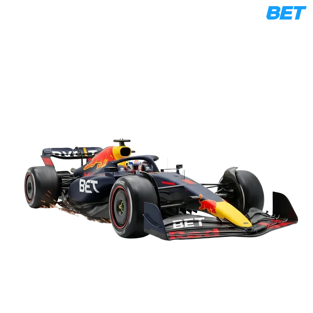 Banner de apuestas de Fórmula 1 online en Argentina con coches de carreras y logo de 1xbet