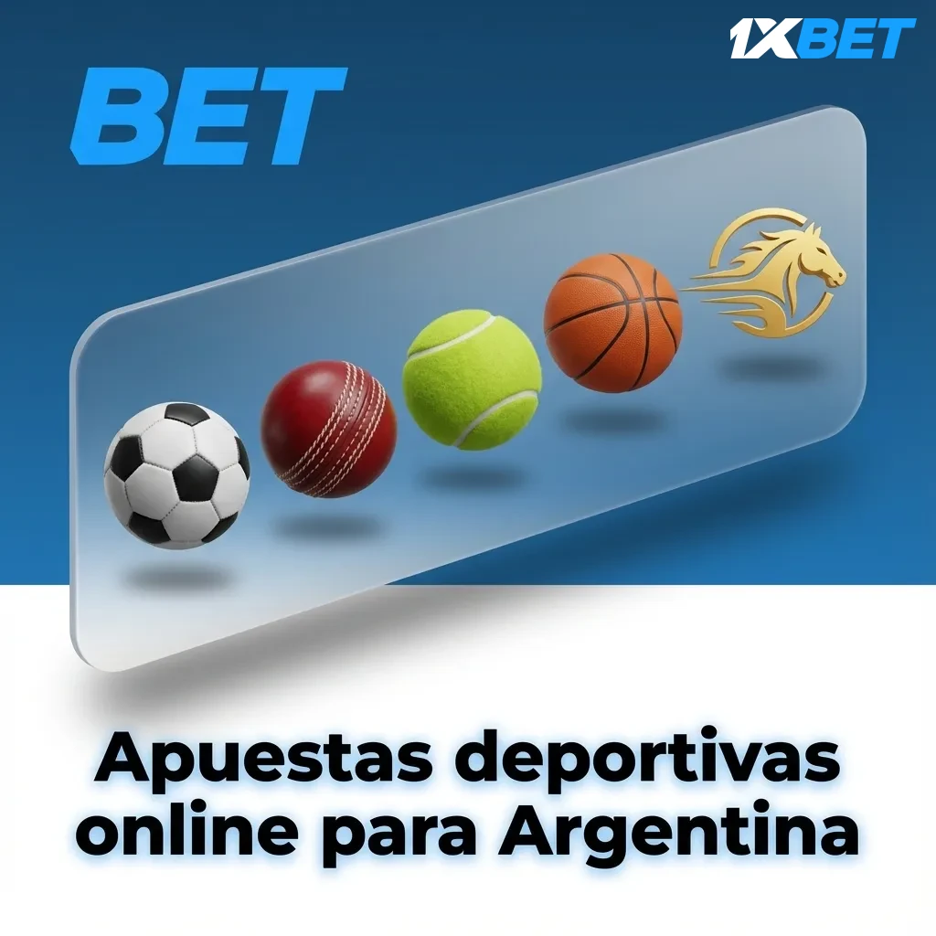 Banner de apuestas deportivas online en Argentina con iconos de fútbol, básquet, tenis, esports y otros deportes sobre fondo digital