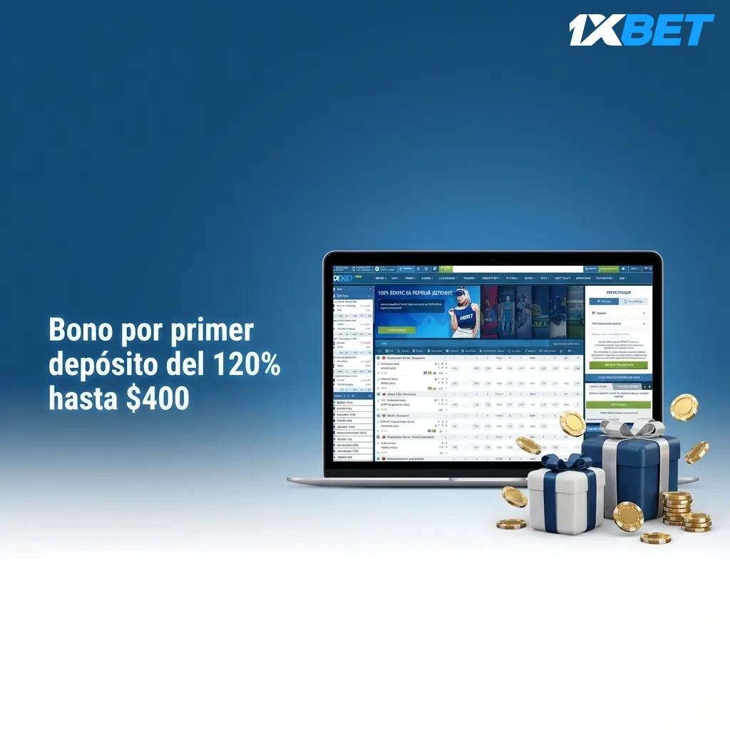 Banner en español que anuncia bono de bienvenida del 120% hasta $400 para apuestas deportivas y casino