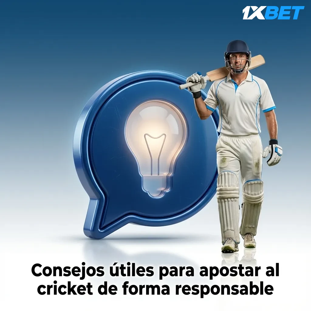 Ilustración de cricket con balón, bate y billetes, resaltando consejos para apostar de forma responsable y analítica