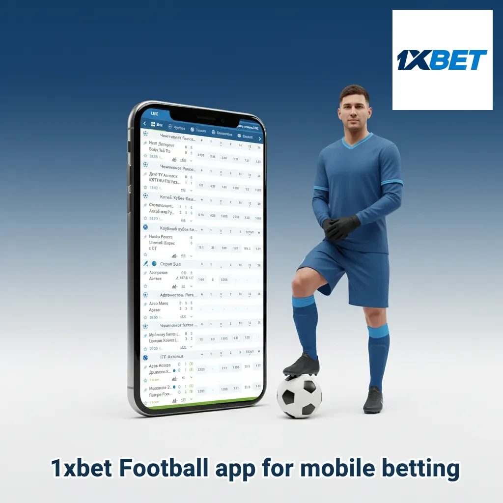 1xbet Football app on a smartphone showing football markets, odds, Cash Out; Android and iOS downloads in Argentina.