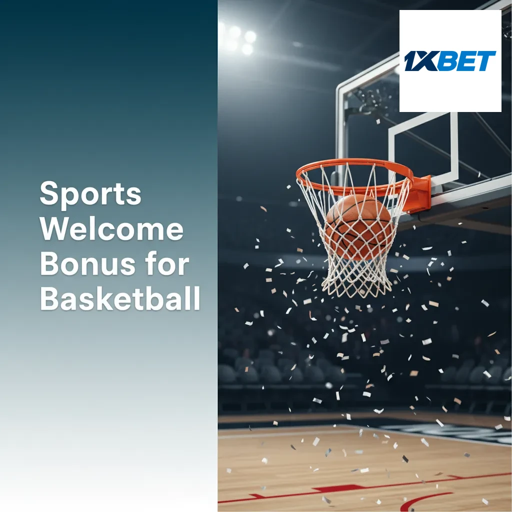 1xBet Argentina basketball welcome offer showing % and max ARS; first deposit match usable pre-match and live; terms apply