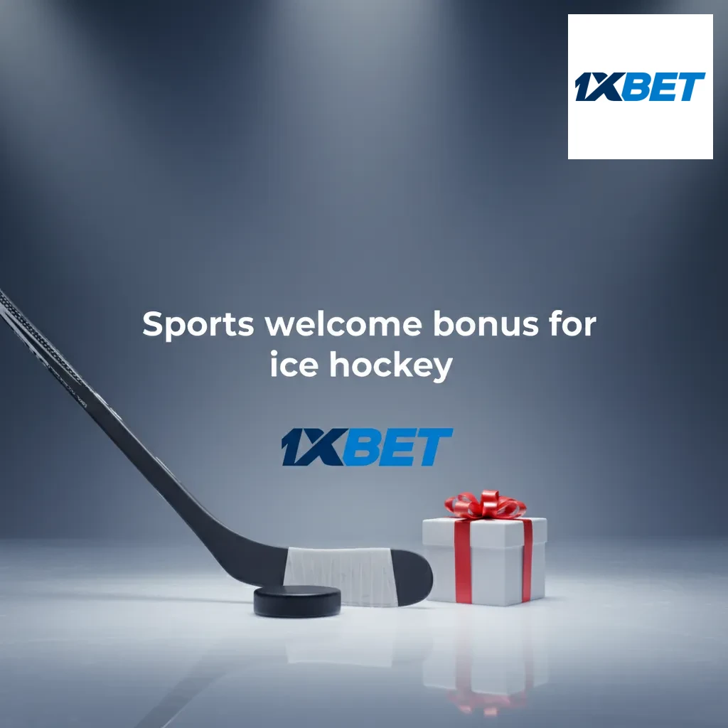 1xbet ice hockey welcome bonus banner: sign up, deposit, and bet on hockey; minimum odds and wagering requirements apply.
