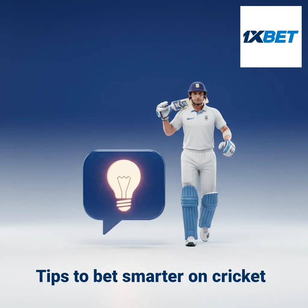 Poster with cricket betting tips: team form, conditions, toss, data, bankroll, live tactics; 1xbet odds, stats, alerts.