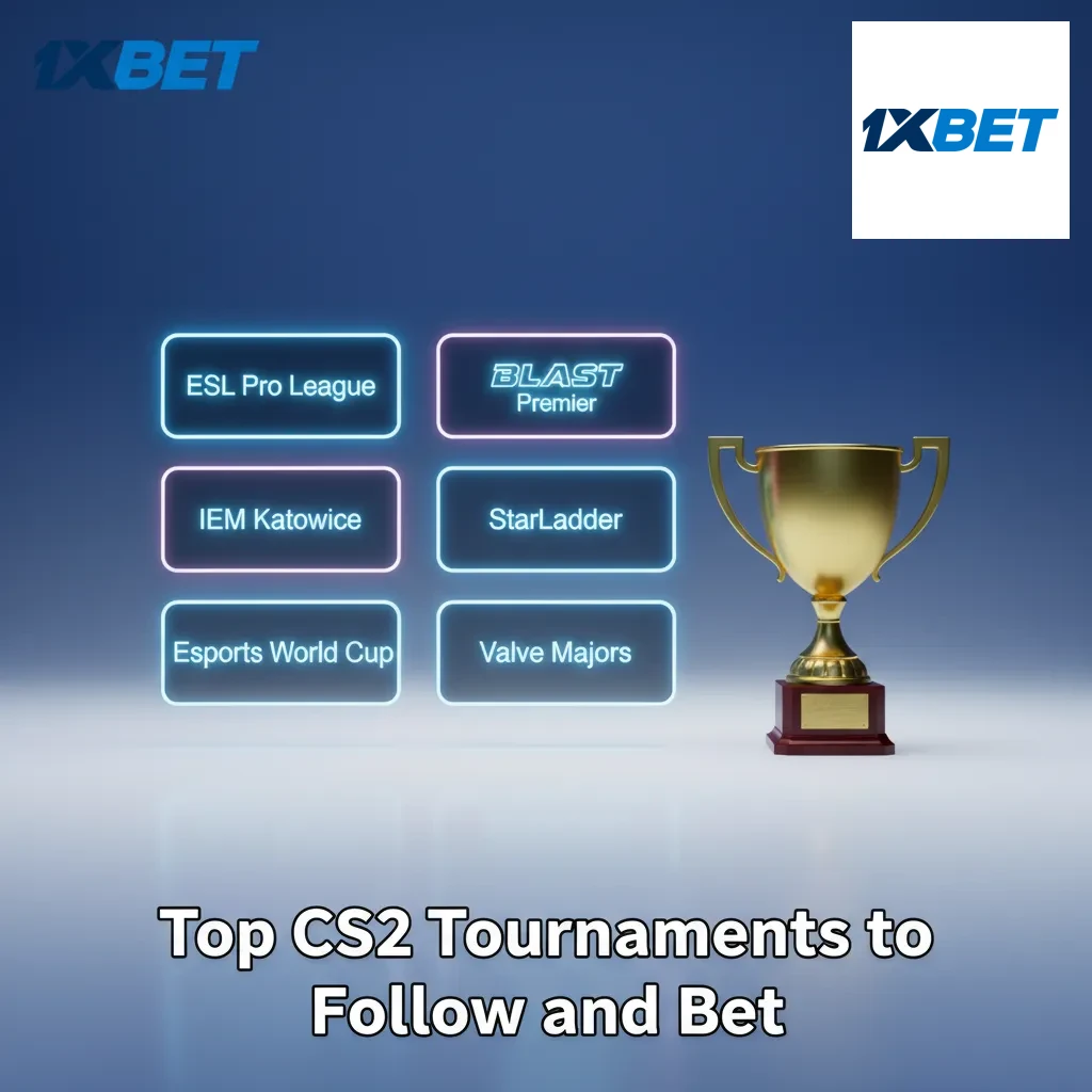 Graphic of top CS2 tournaments - Valve Majors, ESL, BLAST, IEM - with betting odds and a calendar.