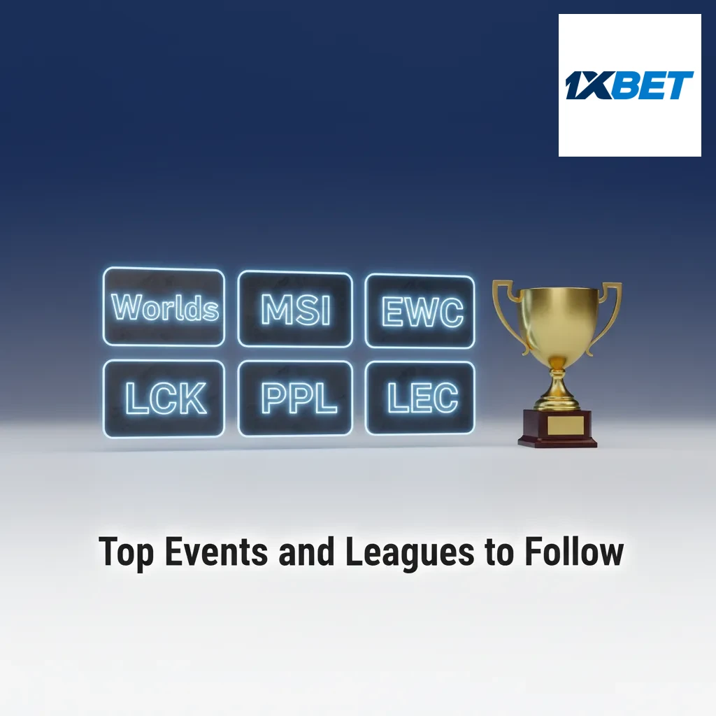 Graphic highlighting top esports events and leagues: Worlds, MSI, EWC, LCK, LPL, LEC, LLA for betting insights.