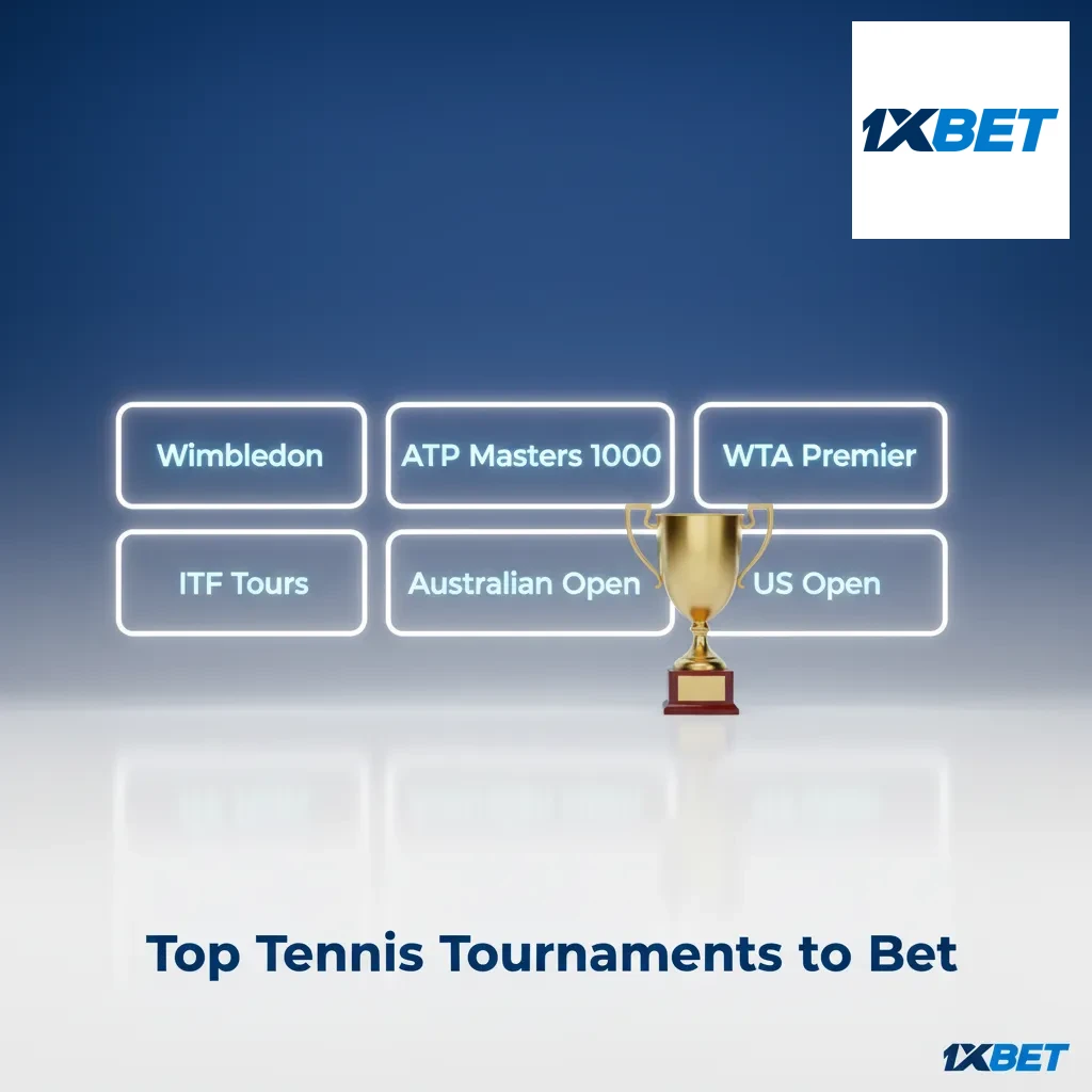 Infographic of top tennis betting events: Australian Open, Roland Garros, Wimbledon, US Open, ATP Masters 1000, WTA tour.