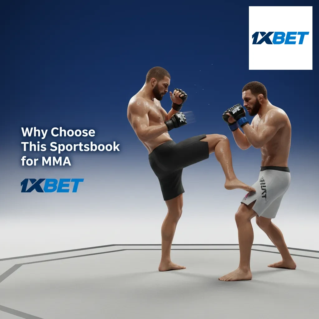 MMA sportsbook ad: UFC/PFL/Bellator events, deep markets, live odds, Cash Out, Bet Builder, competitive 1xbet odds