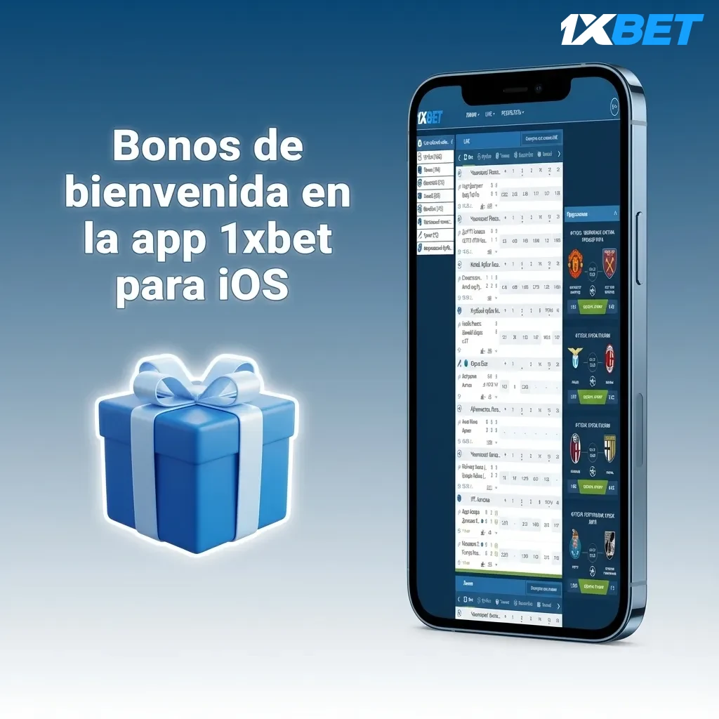 Pantalla de la app 1xbet iOS con promoción de bono de bienvenida 120% hasta $400 para usuarios de Argentina