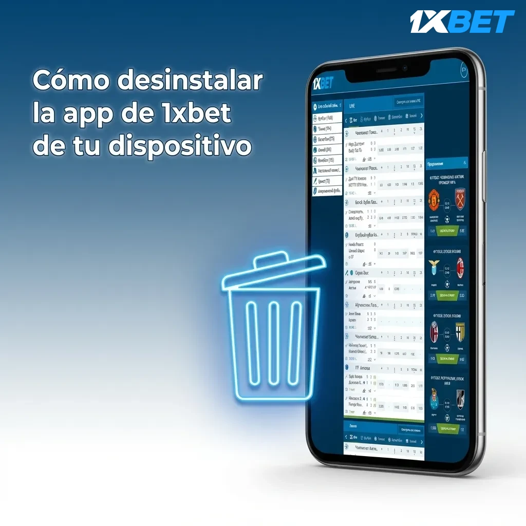 Ilustración de un móvil mostrando cómo desinstalar la app 1xbet en Android e iOS desde la pantalla principal