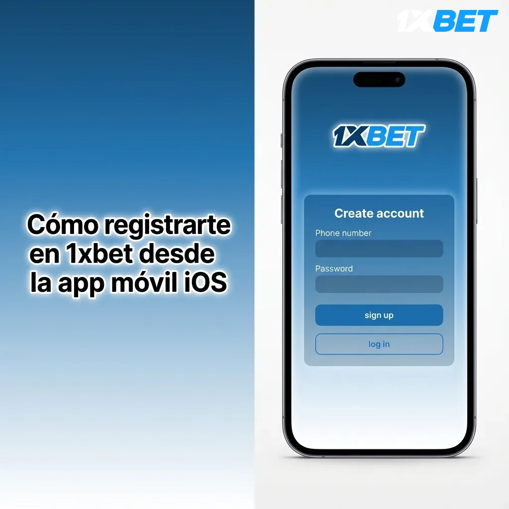 Pantalla de un iPhone con la app 1xbet abierta y pasos de registro resaltados para usuarios de Argentina