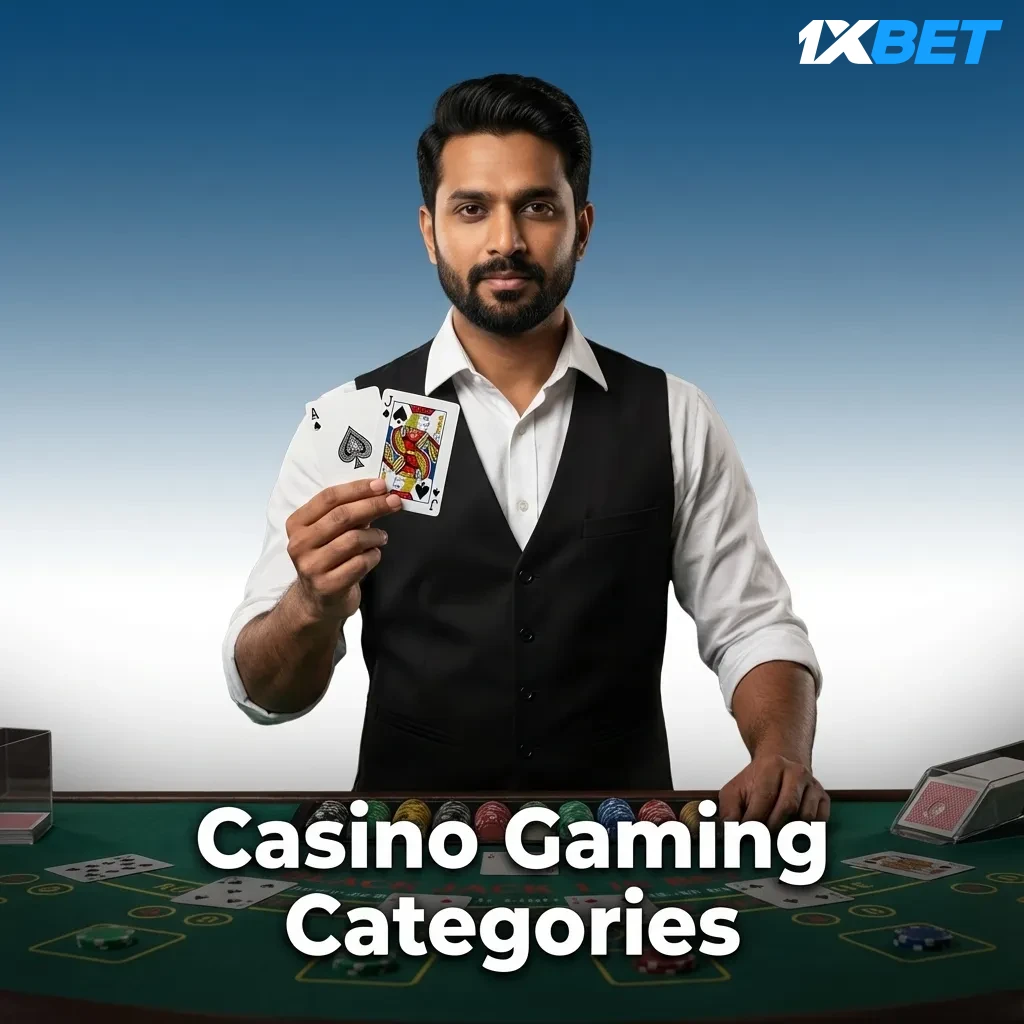 Casino gaming categories including slots, crash games, table games, video poker, jackpots, and Indian-themed games
