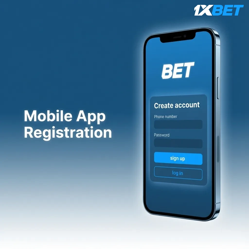 Mobile app registration screen showing download, installation, and sign-up options with fingerprint login feature