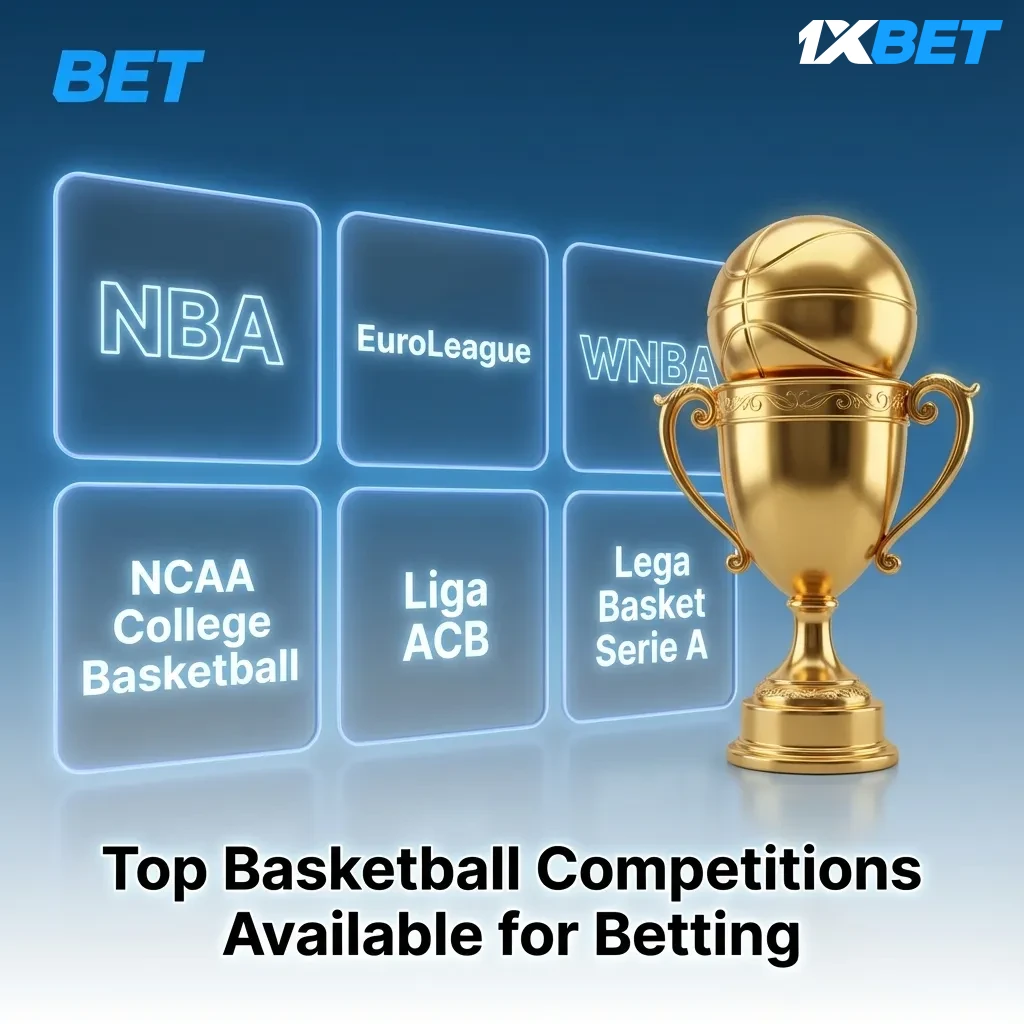 Basketball hoop and ball representing major leagues including NBA, EuroLeague, FIBA World Cup, and NCAA tournaments.