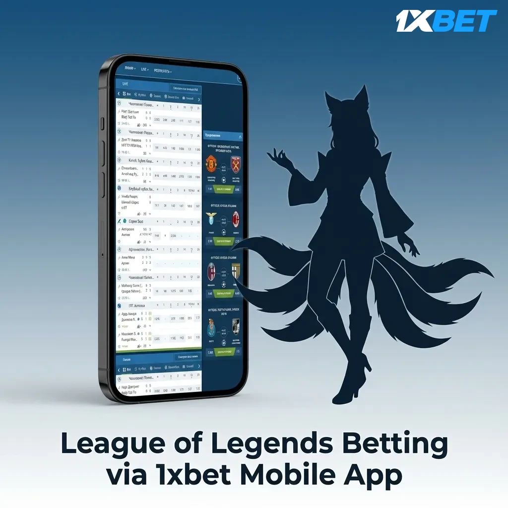 Person using 1xbet mobile app to place League of Legends esports bets on smartphone with live match odds displayed