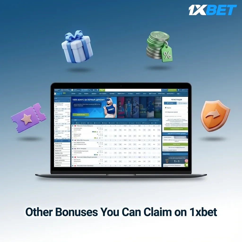 1xbet promotional bonuses including Friday Reload, Lucky Friday Cashback, Express Booster, and Advancebet Feature options