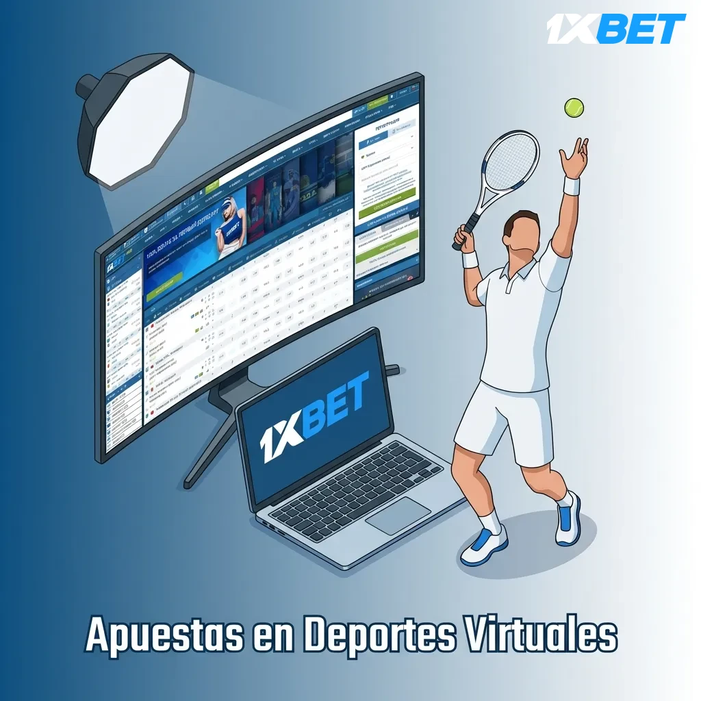 Pantalla de apuestas en deportes virtuales mostrando fútbol, carreras de caballos y eventos disponibles 24/7