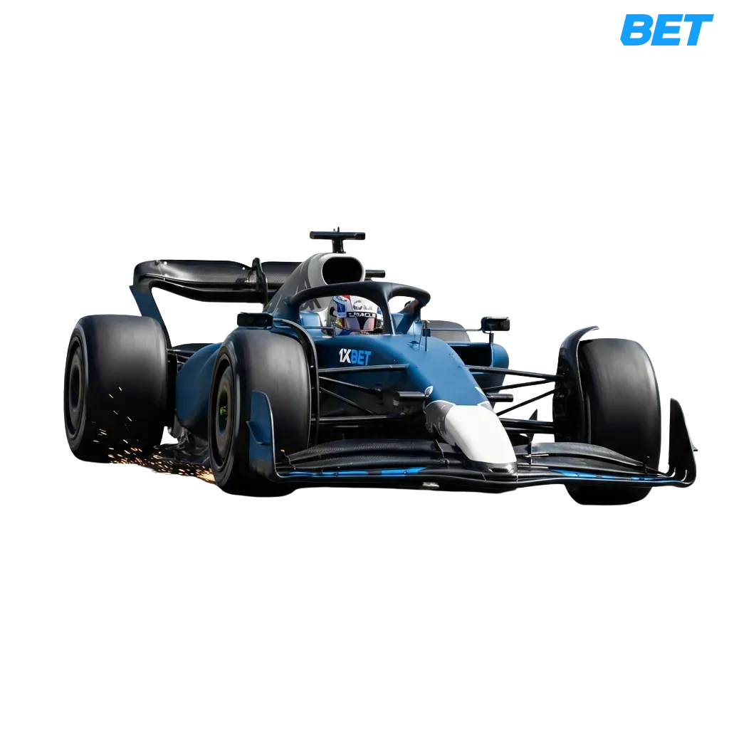 1xbet Formula 1 betting interface showing live F1 race odds, championship markets, and welcome bonus offer for Indian users