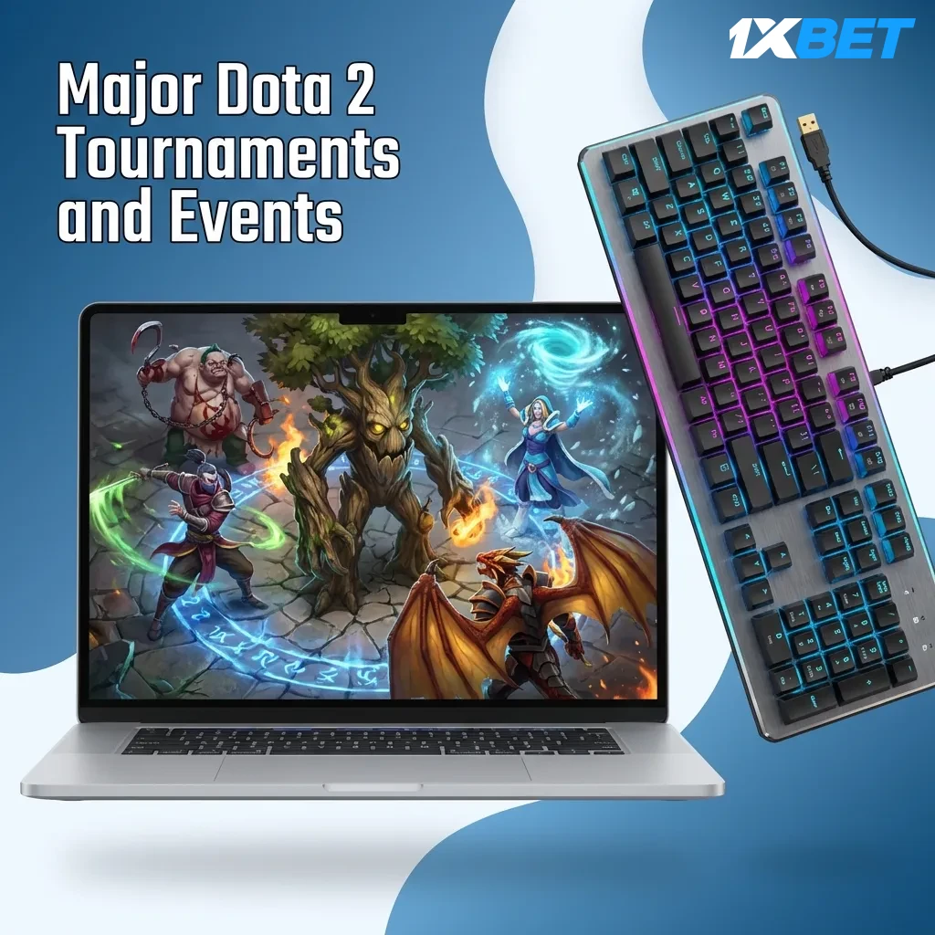 Professional Dota 2 tournament logos including The International, ESL One, and PGL Majors displayed together