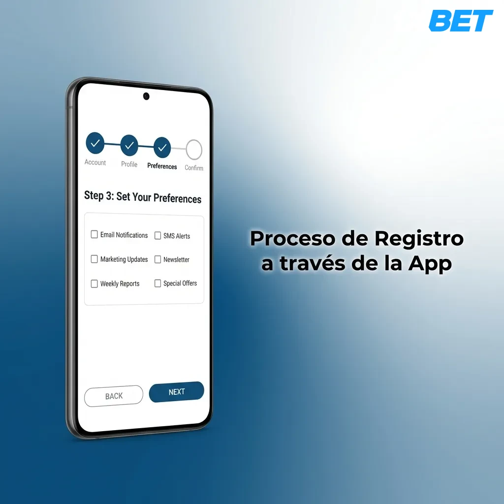 Mobile app registration screen showing step-by-step signup process with phone verification and profile completion