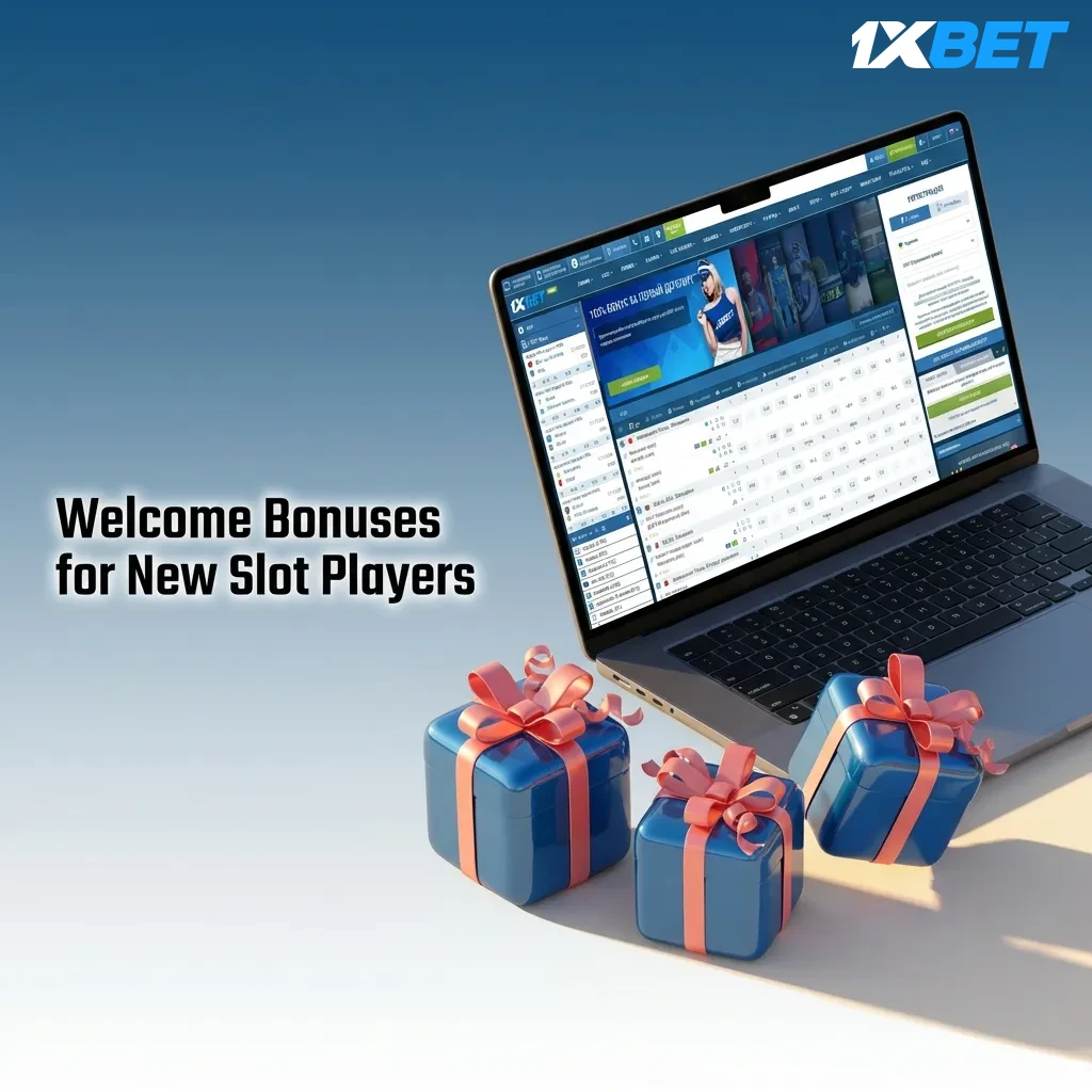 Colorful slot machine reels with bonus coins and welcome gift box for new casino players