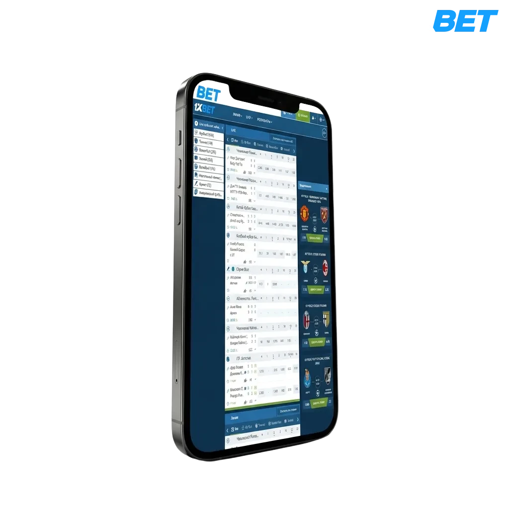 1xbet iOS app interface showing sports betting, live casino, and slots on iPhone with welcome bonus promotion