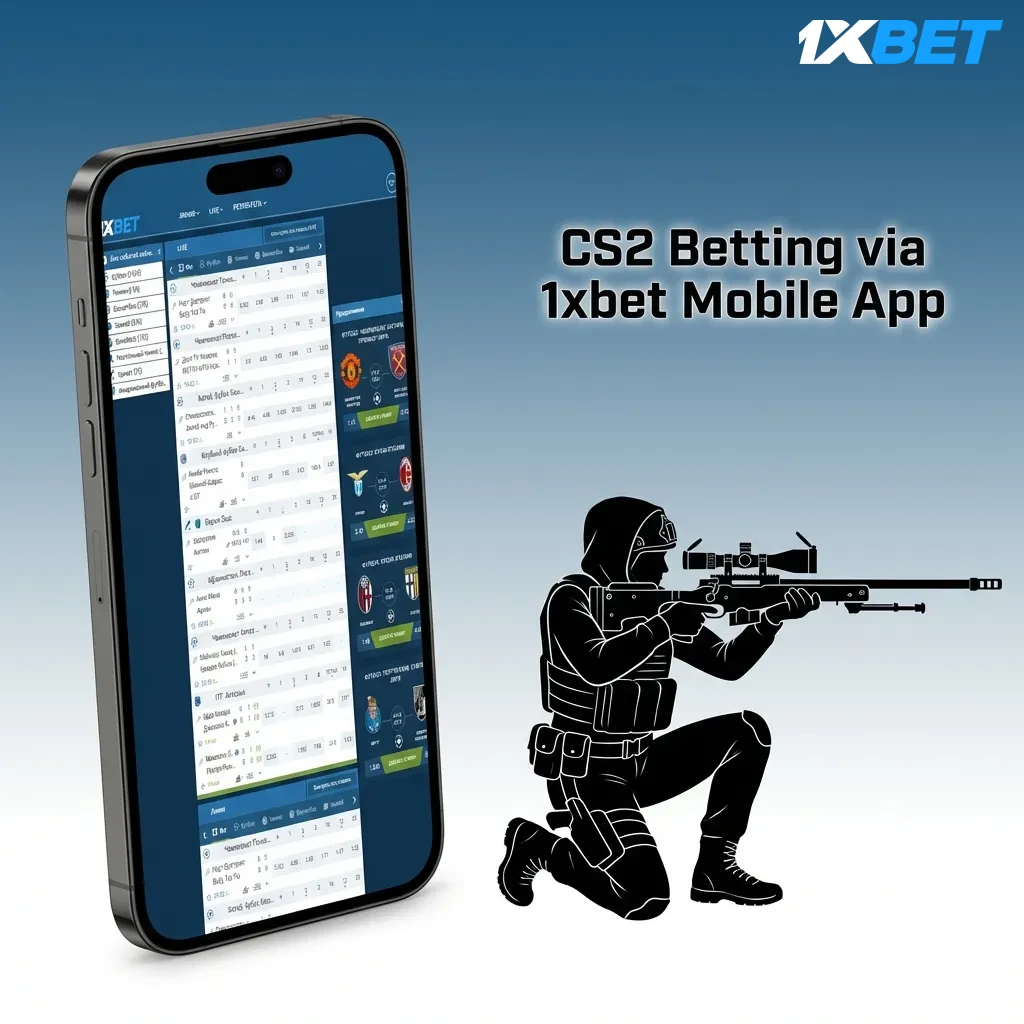 1xbet mobile app interface showing CS2 esports betting markets and match options on smartphone screen