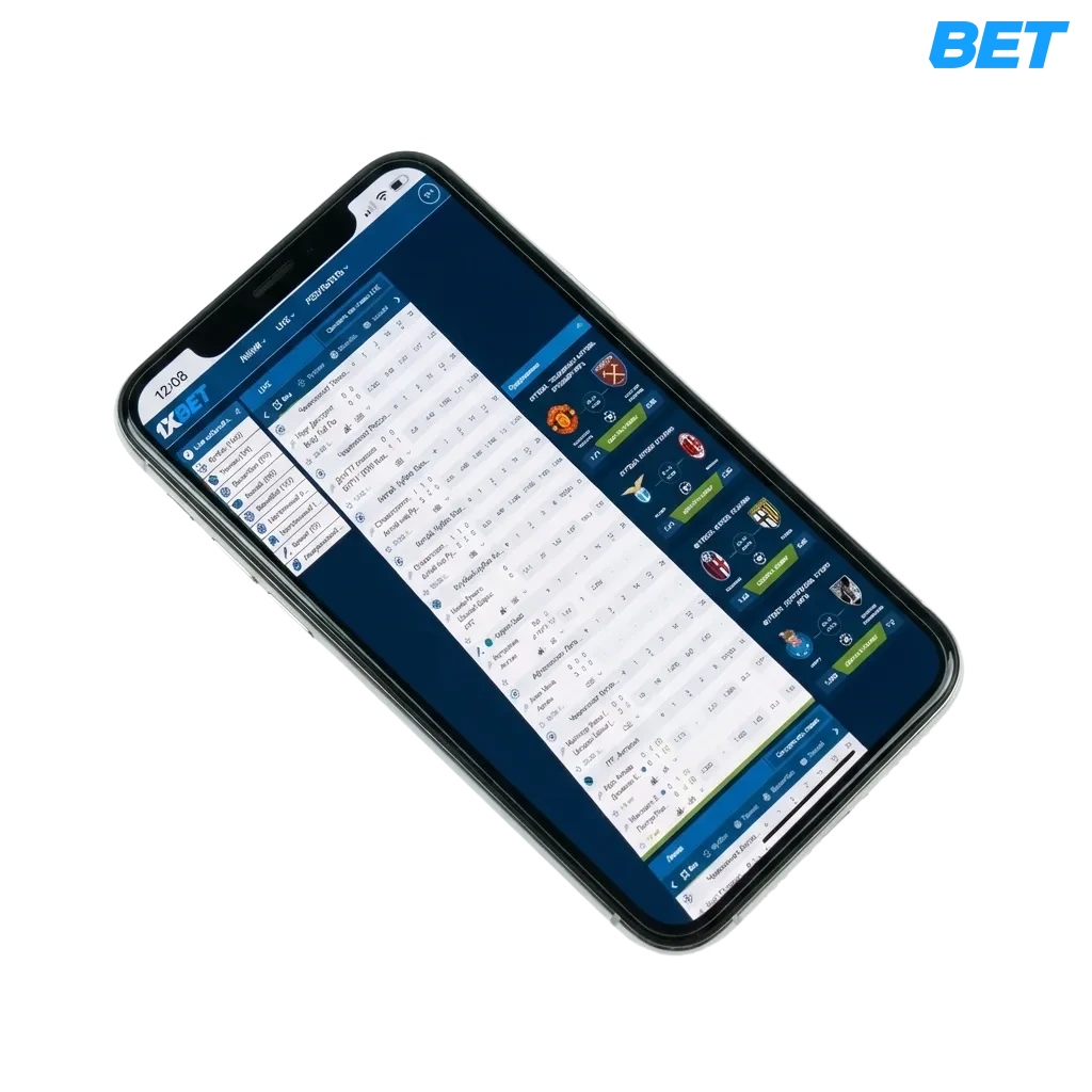 1xbet mobile app download screen showing sports betting and casino options with 120% welcome bonus offer