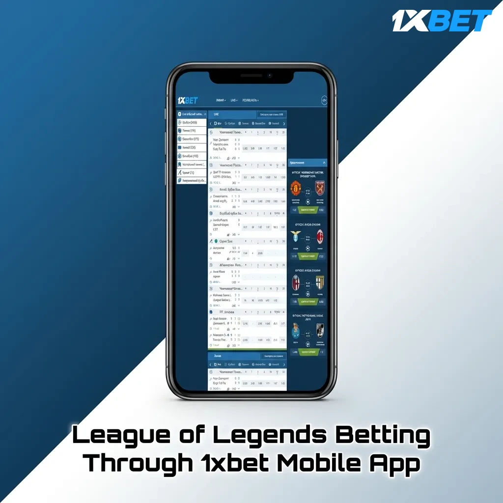 Mobile user placing League of Legends esports bet on 1xbet app showing match selection and betting interface