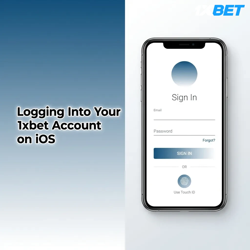 iOS app login screen showing 1xbet sign-in form with email/phone and password fields