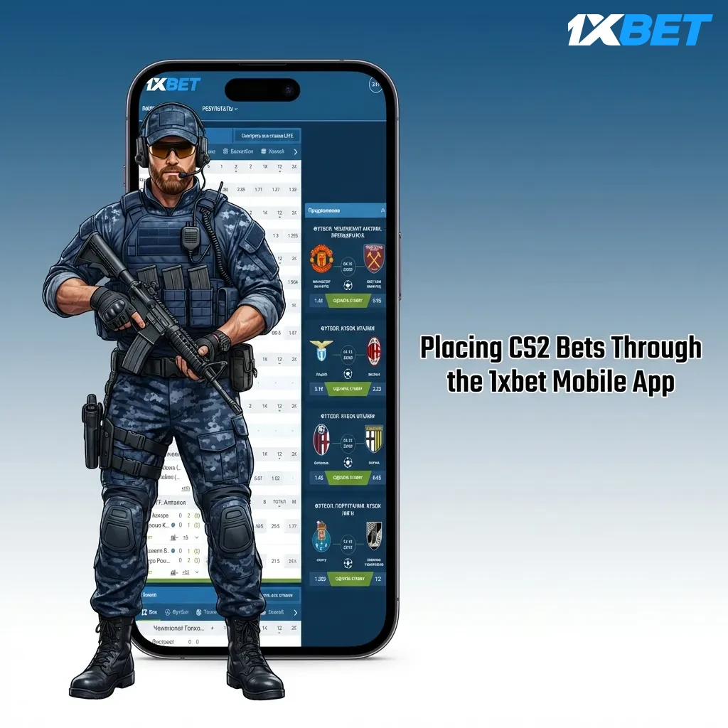 1xbet mobile app interface showing CS2 esports betting options and match selections on smartphone screen