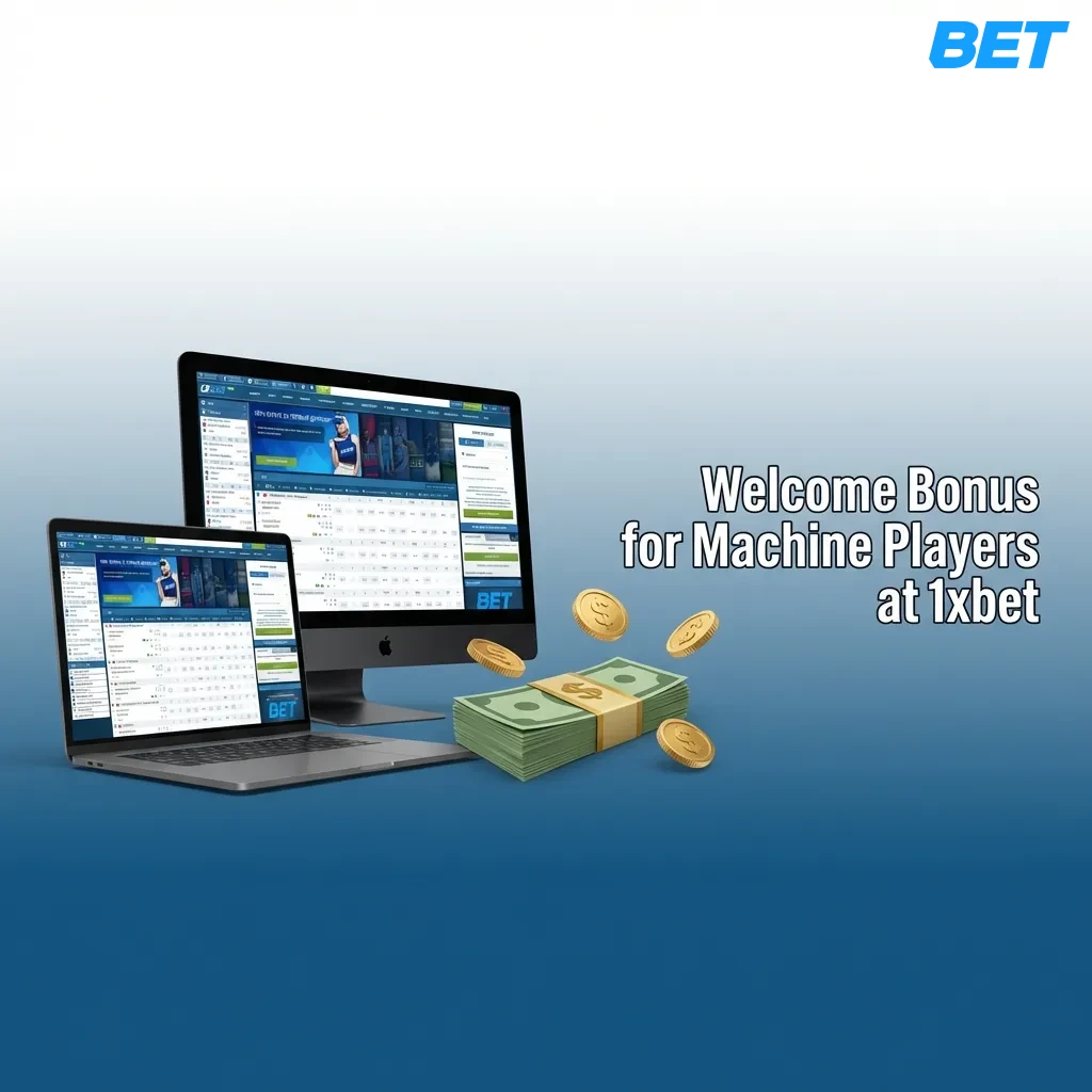 1xbet welcome bonus promotional graphic showing 400% deposit match up to ₹50,000 INR for new casino slot players