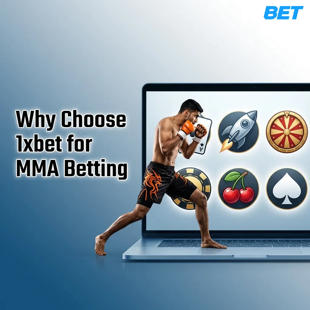 MMA fighters in octagon with 1xbet betting interface showing live odds and multiple payment options