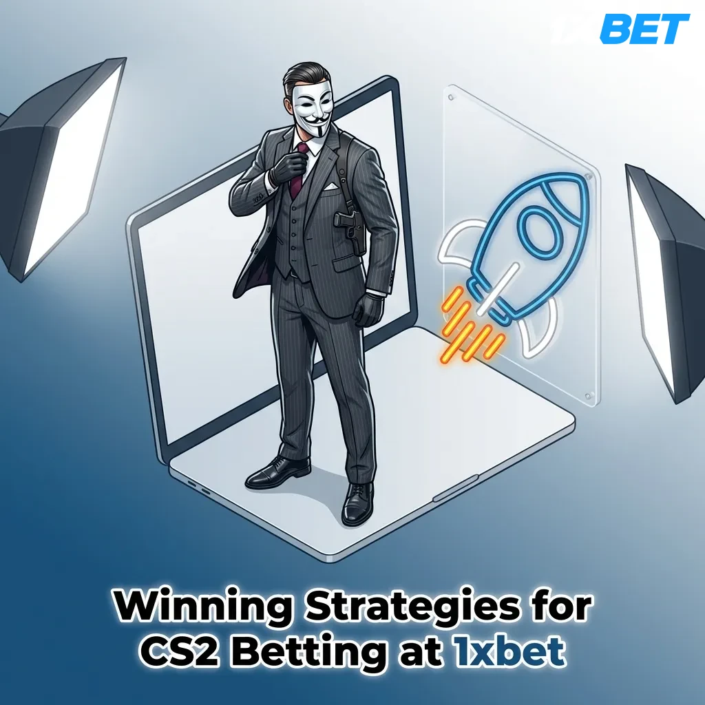 CS2 betting strategies infographic showing bankroll management, research tips, and odds analysis for 1xbet platform