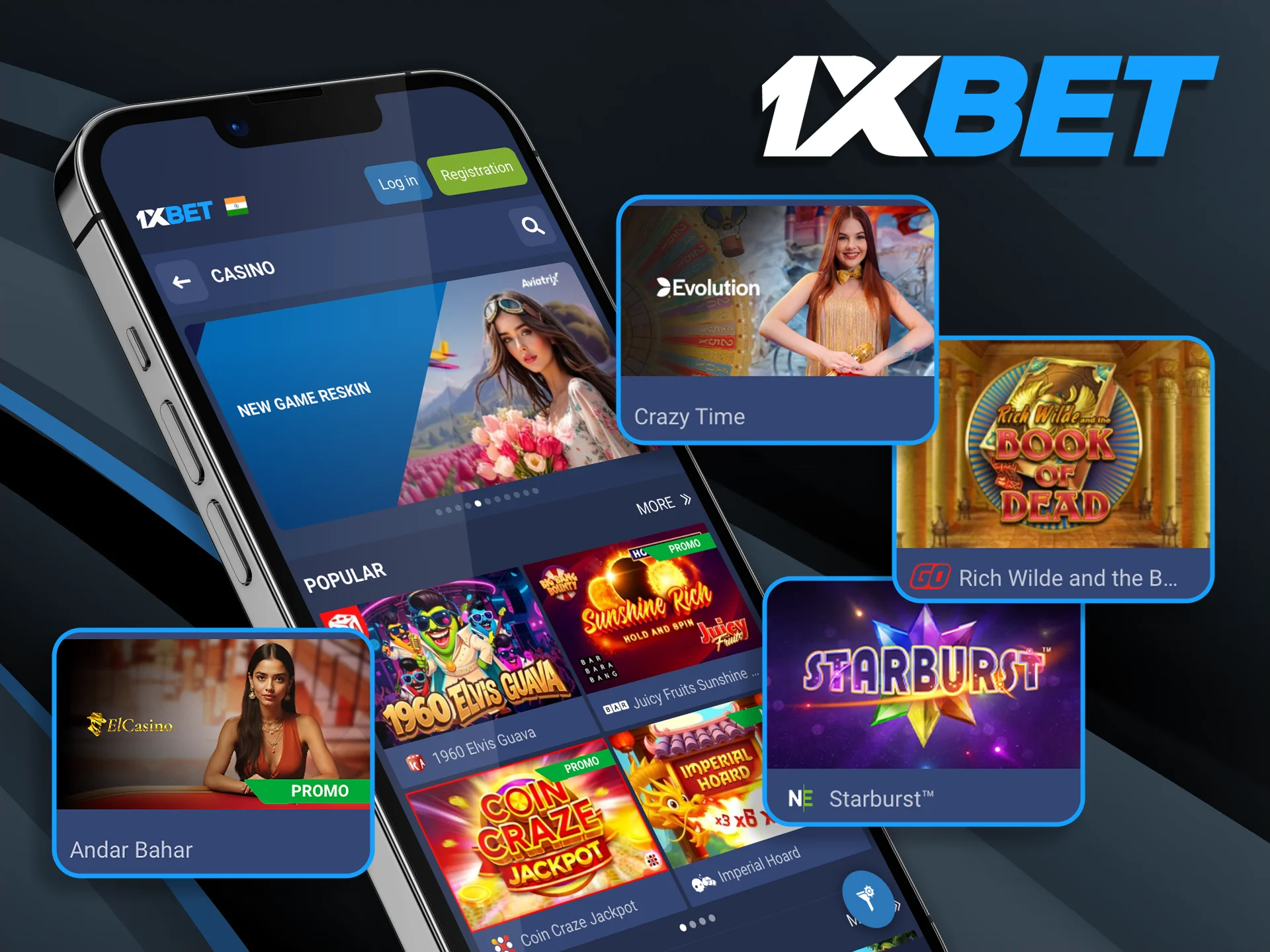 Play thousands of high-quality mobile games, including 1xBet India favorites like Aviator, Andar Bahar, and Live Teen Patti.
