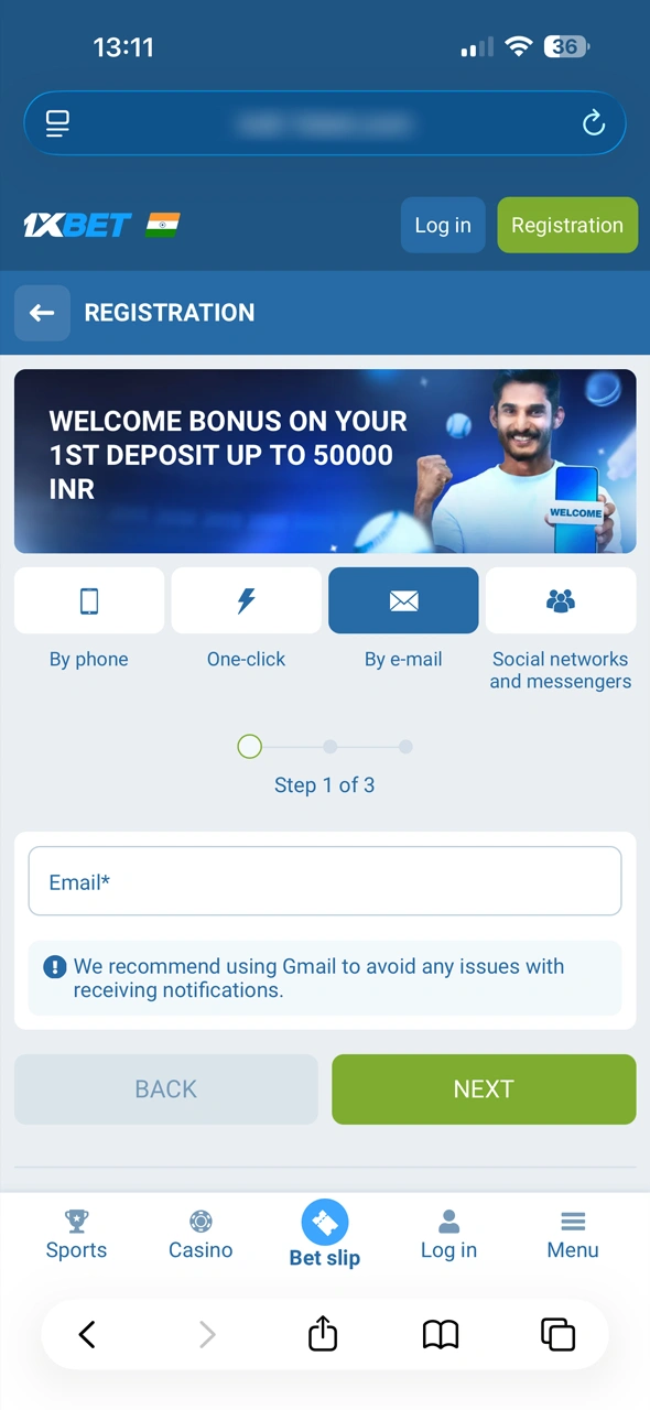 Complete the quick 1xBet India registration process via the web app to start betting on your favorite sports in Rupees.