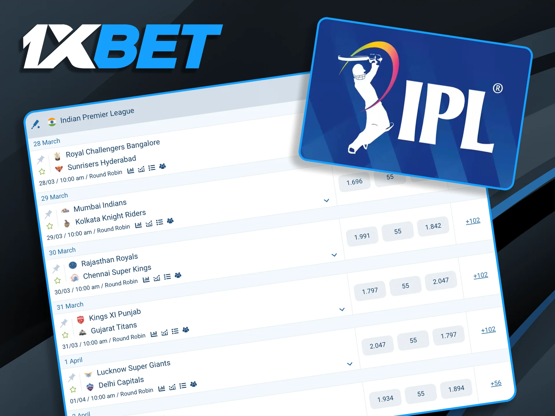 Get ready for the most anticipated T20 event, bet on every IPL 2026 match with 1xBet's exclusive live markets and player props.