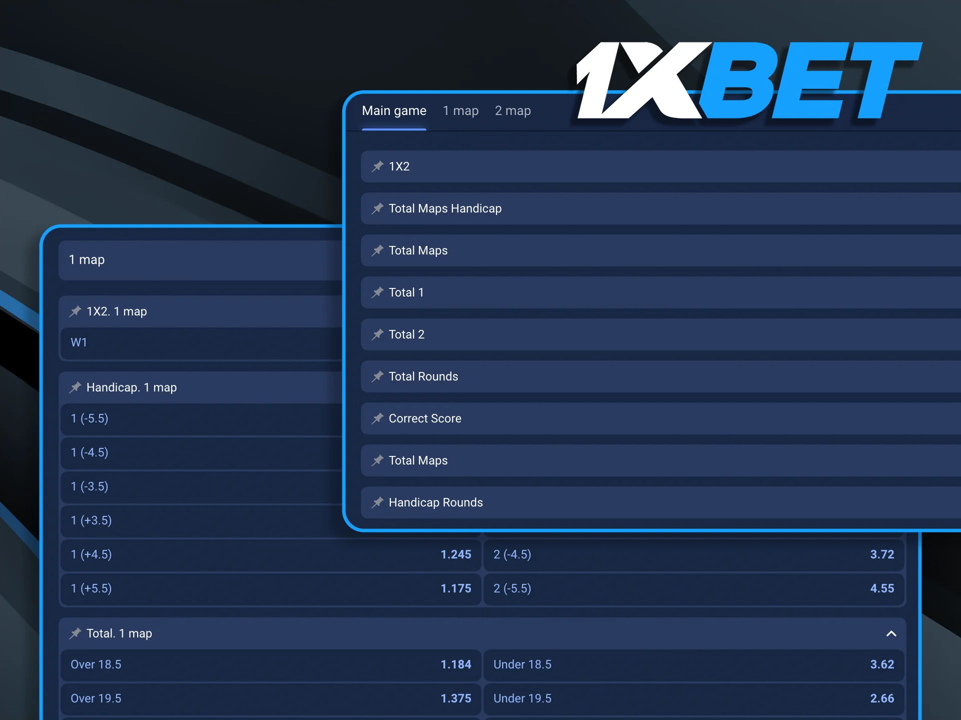 Discover a variety of 1xBet betting options beyond match winners, including map handicaps, total rounds, and pistol round victors.