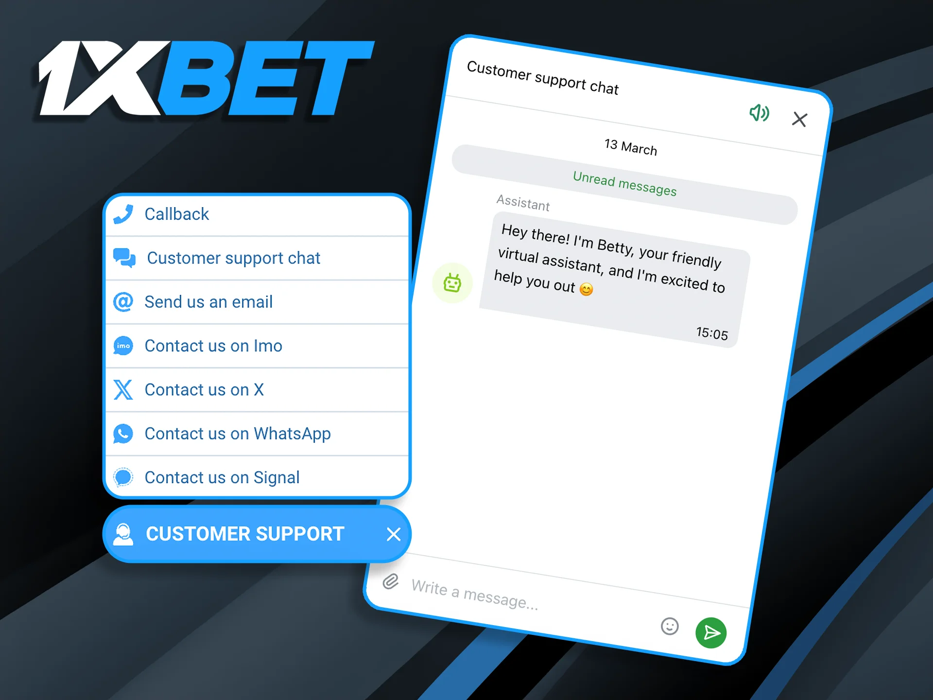 Reach the 1xBet India support team 24/7 via Hindi and English live chat for any assistance.
