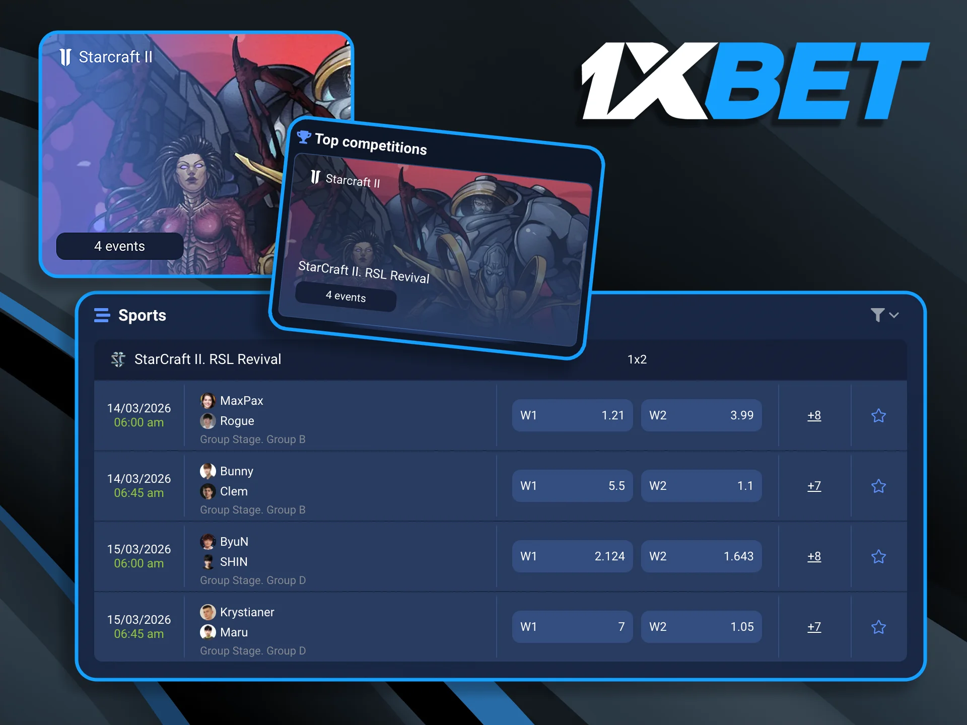 Experience the thrill of RTS betting with markets on professional StarCraft II matches and strategy tournaments.