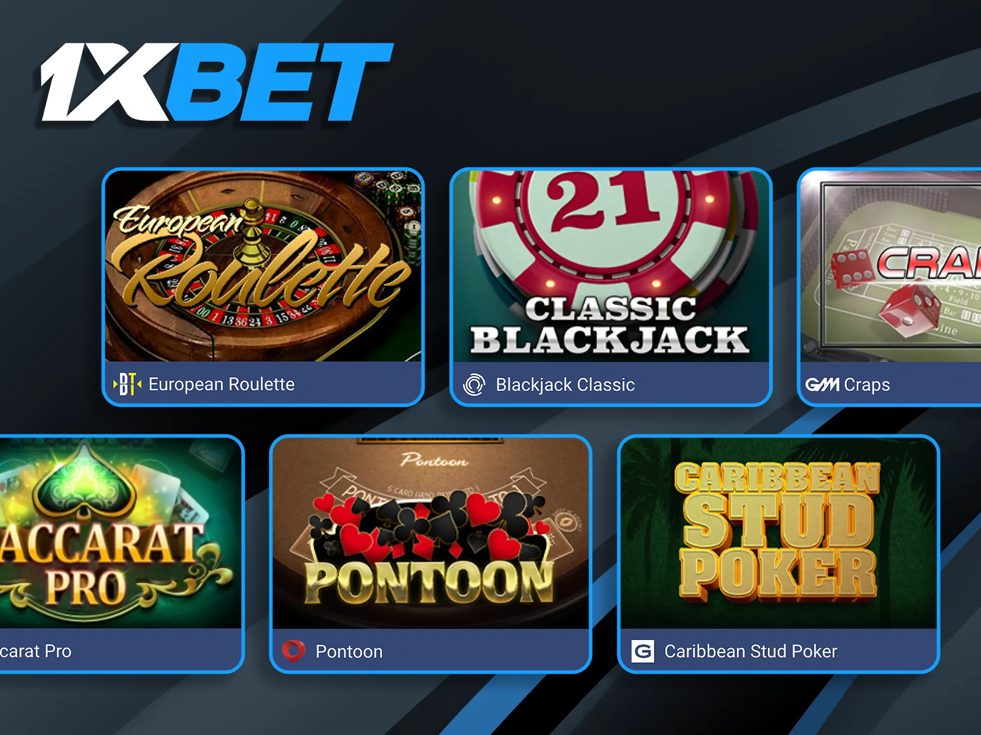 Enjoy classic casino staples including various versions of Blackjack, Baccarat, and Poker.