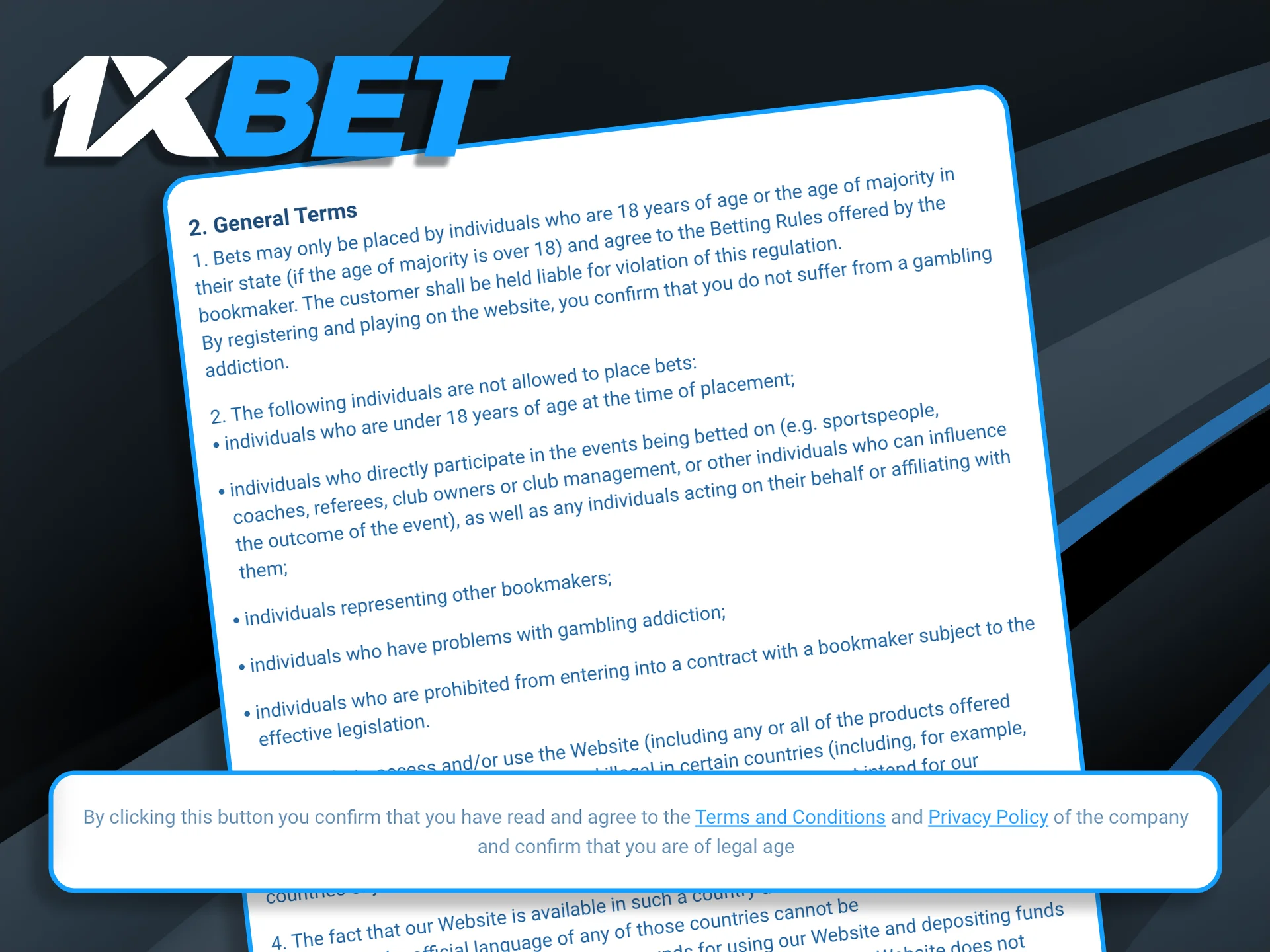 Check the 1xBet international eligibility criteria, including legal age requirements and prohibited jurisdictions.