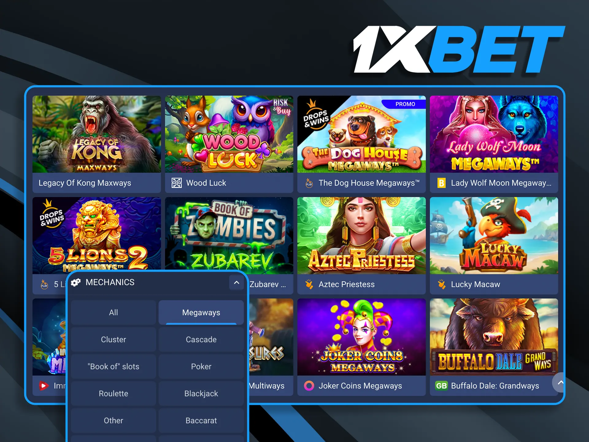 Play the 1xBet Megaways collection for thousands of ways to win on every spin with dynamic, shifting reel mechanics.